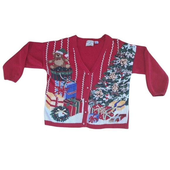 Heirloom Collectibles PL Vintage Christmas Sweater Cardigan Bears School Teacher - Picture 16 of 16